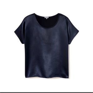 NWT PJ Harlow Navy Silk Satin Roxxy Pajama Top Size Small